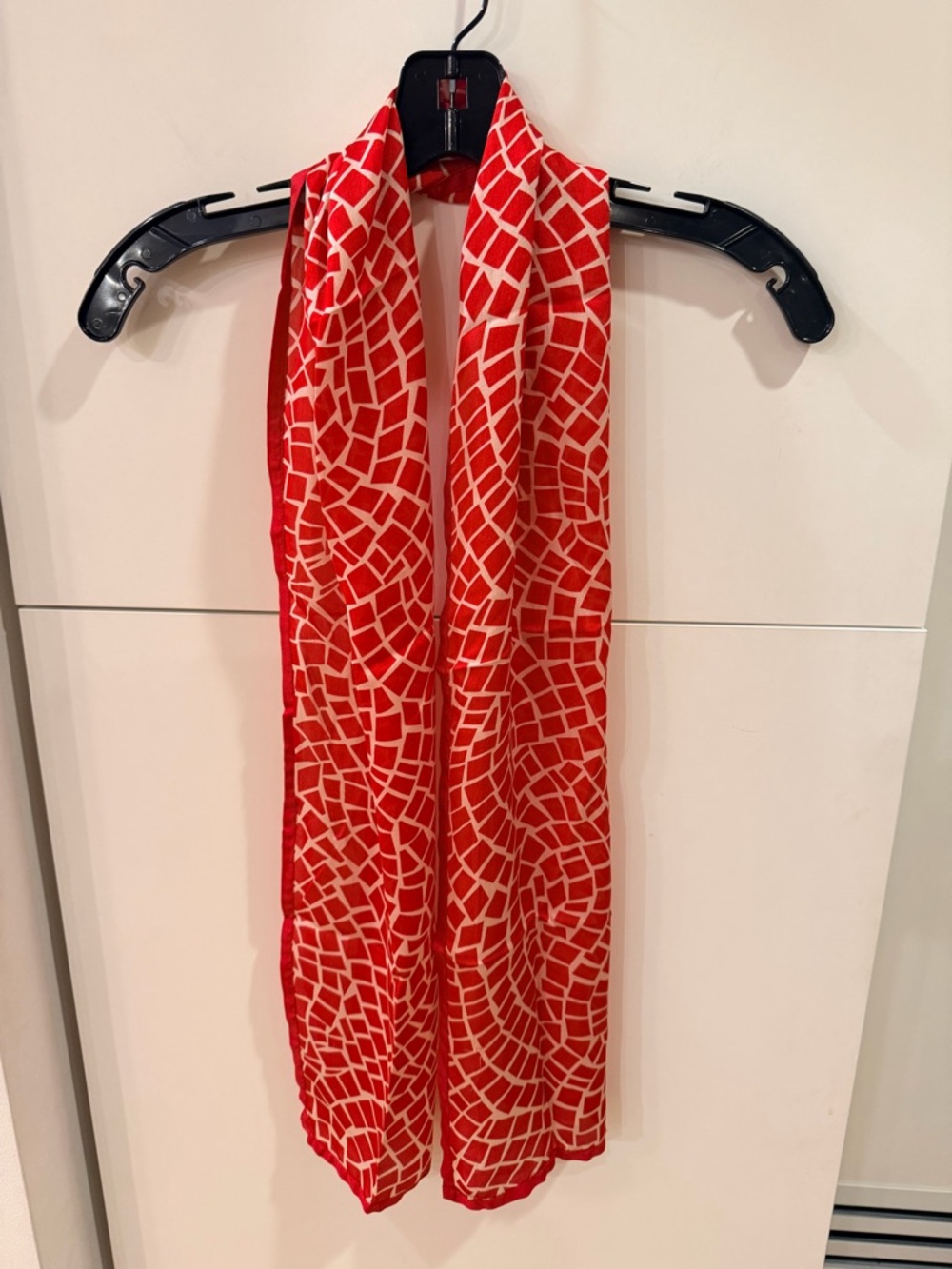 Echo 100% Silk Red Geometric Mosaic Print Oblong Scarf 10x58